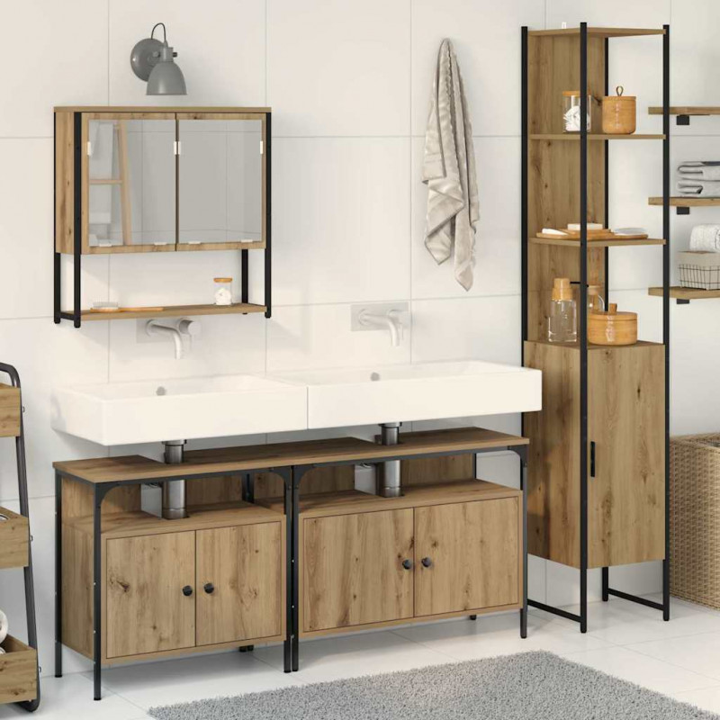 Zestaw mebli łazienkowych z półką z drzwiami 4 pcs dąb artisan
