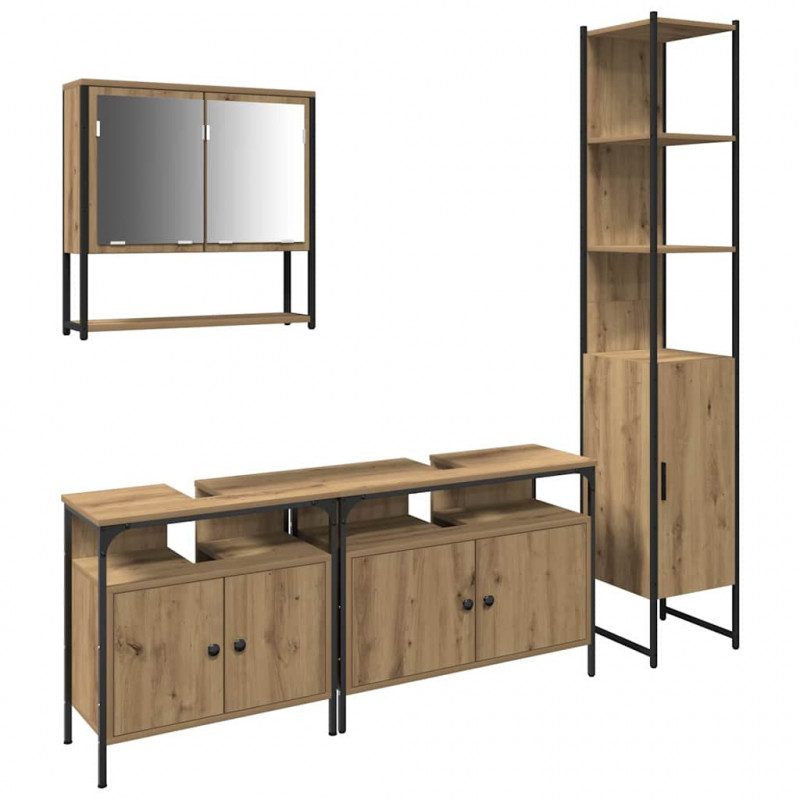 Zestaw mebli łazienkowych z półką z drzwiami 4 pcs dąb artisan