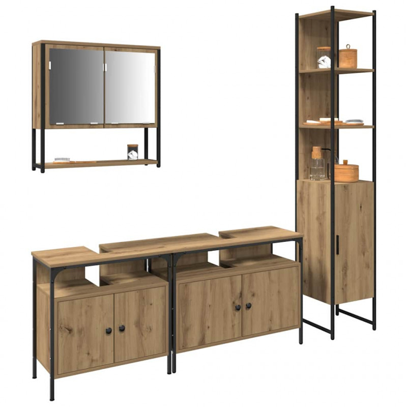 Zestaw mebli łazienkowych z półką z drzwiami 4 pcs dąb artisan