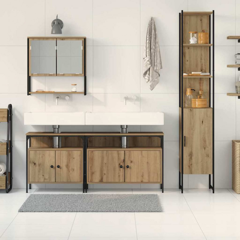 Zestaw mebli łazienkowych z półką z drzwiami 4 pcs dąb artisan