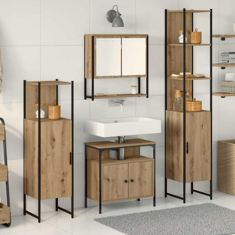 Zestaw mebli łazienkowych z półką z drzwiami 4 pcs dąb artisan