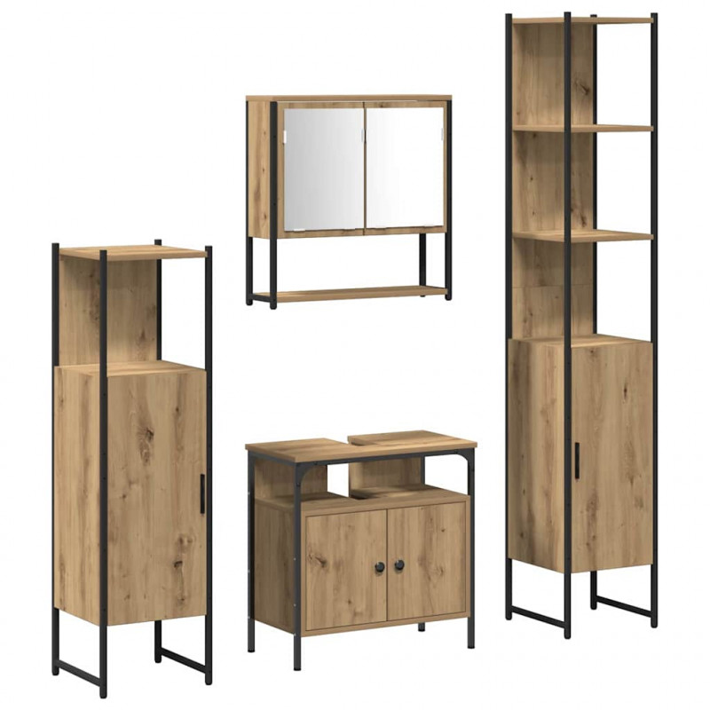 Zestaw mebli łazienkowych z półką z drzwiami 4 pcs dąb artisan