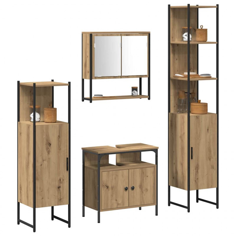 Zestaw mebli łazienkowych z półką z drzwiami 4 pcs dąb artisan
