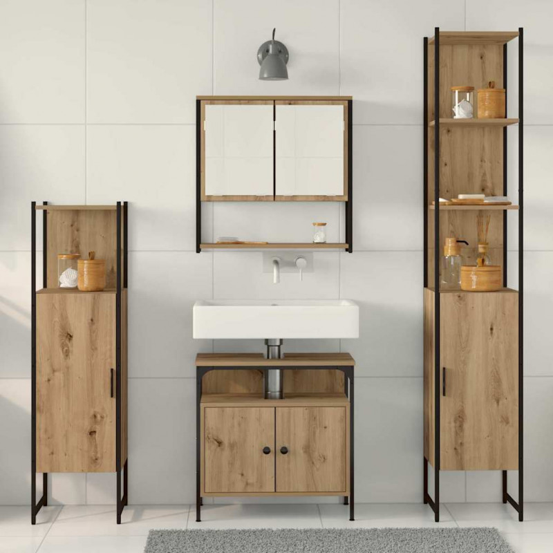 Zestaw mebli łazienkowych z półką z drzwiami 4 pcs dąb artisan
