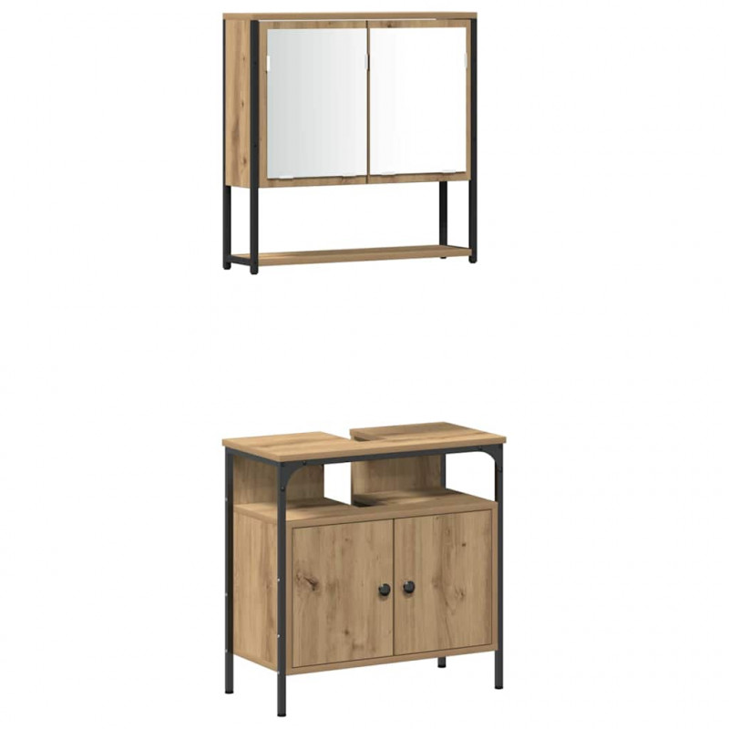 Zestaw mebli łazienkowych z półką z drzwiami 4 pcs dąb artisan