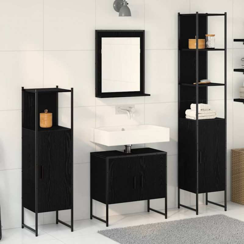 Zestaw mebli łazienkowych 4 pcs Czarny Materiał drewnopochodny