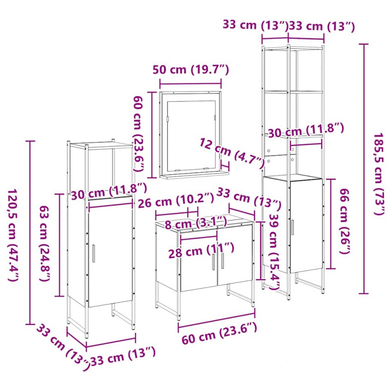 Zestaw mebli łazienkowych 4 pcs Czarny Materiał drewnopochodny