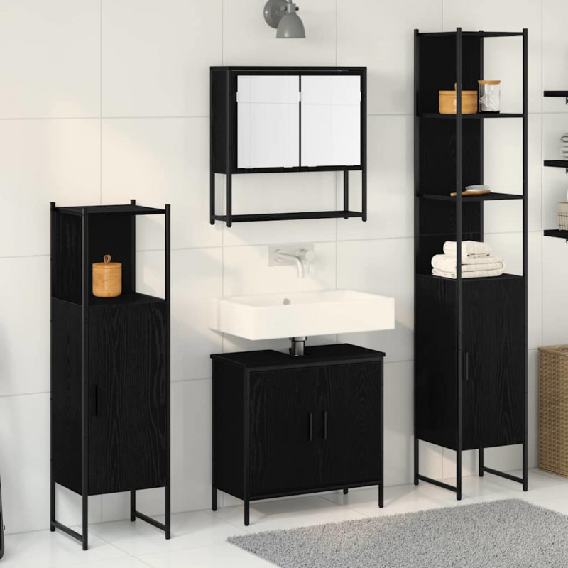 Zestaw mebli łazienkowych 4 pcs Czarny Materiał drewnopochodny
