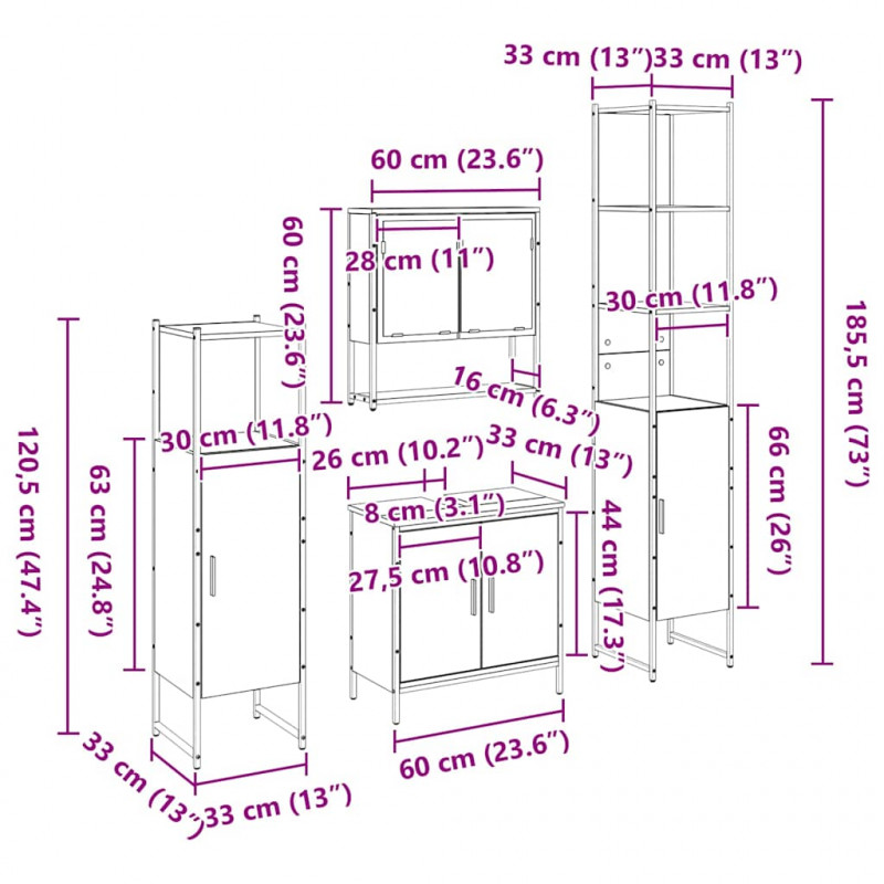 Zestaw mebli łazienkowych 4 pcs Czarny Materiał drewnopochodny