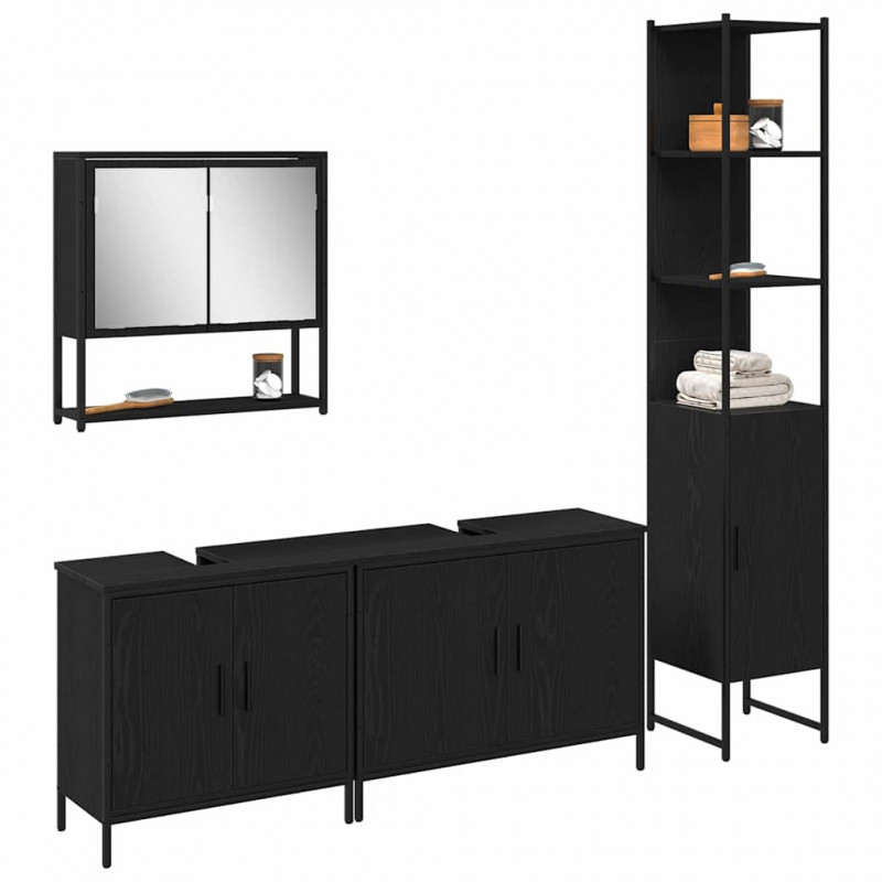 Zestaw mebli łazienkowych 4 pcs Czarny Materiał drewnopochodny