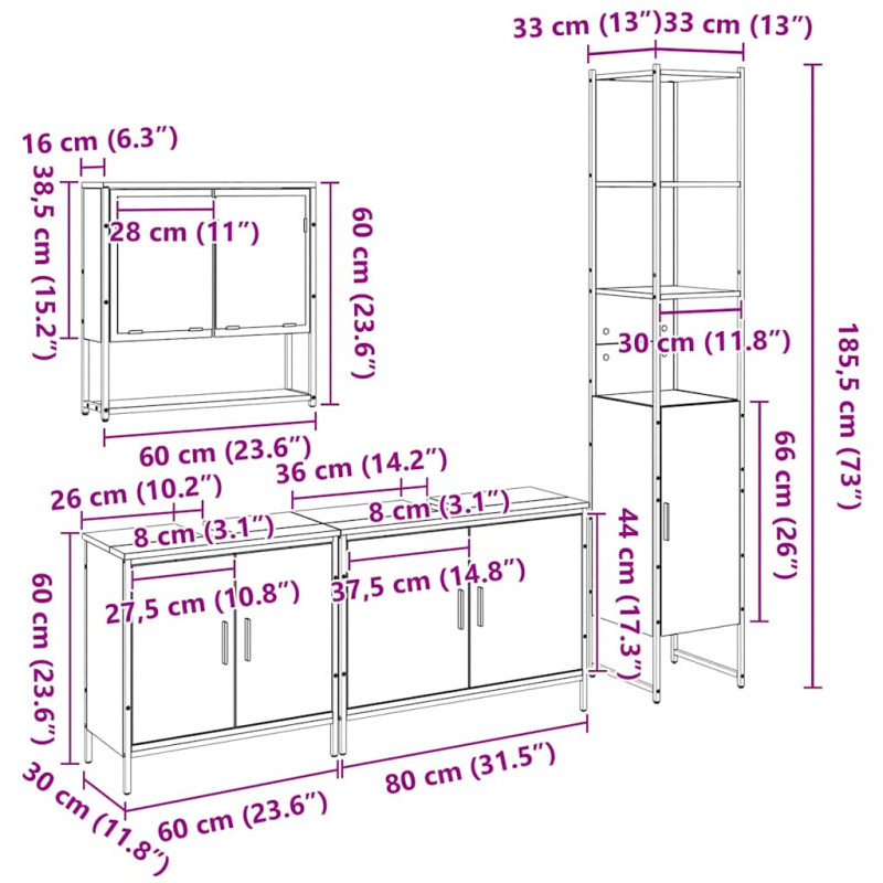 Zestaw mebli łazienkowych 4 pcs Czarny Materiał drewnopochodny