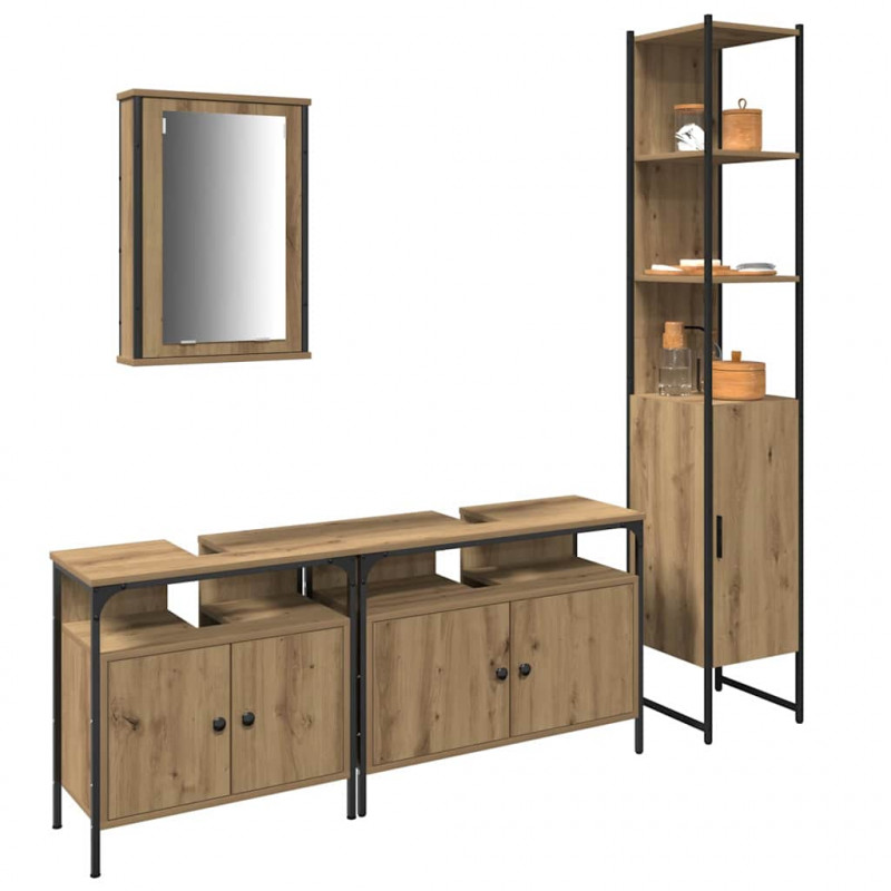 Zestaw mebli łazienkowych z półką 4 pcs Dąb rzemieślniczy