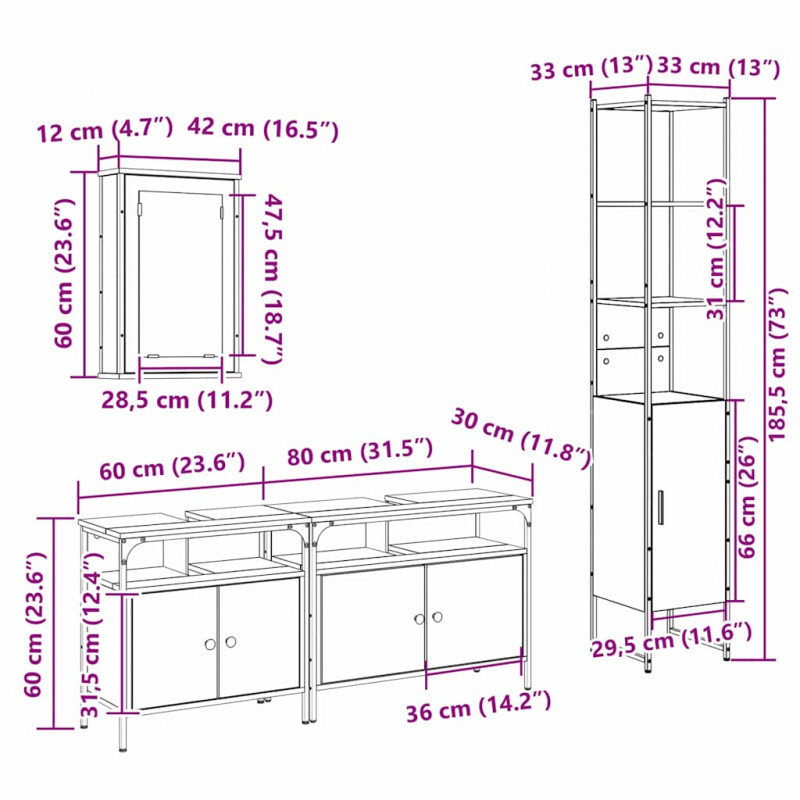 Zestaw mebli łazienkowych z półką 4 pcs Dąb rzemieślniczy