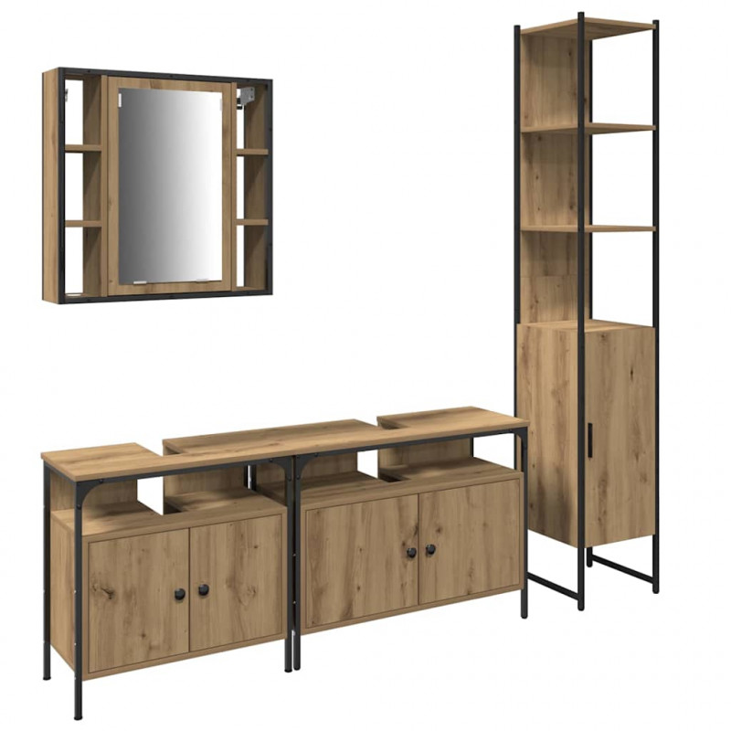 Zestaw mebli łazienkowych z półką 4 pcs Dąb rzemieślniczy