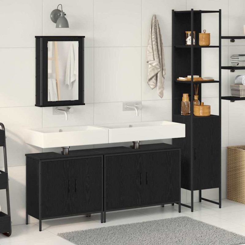 Zestaw mebli łazienkowych 4 pcs Czarny Materiał drewnopochodny