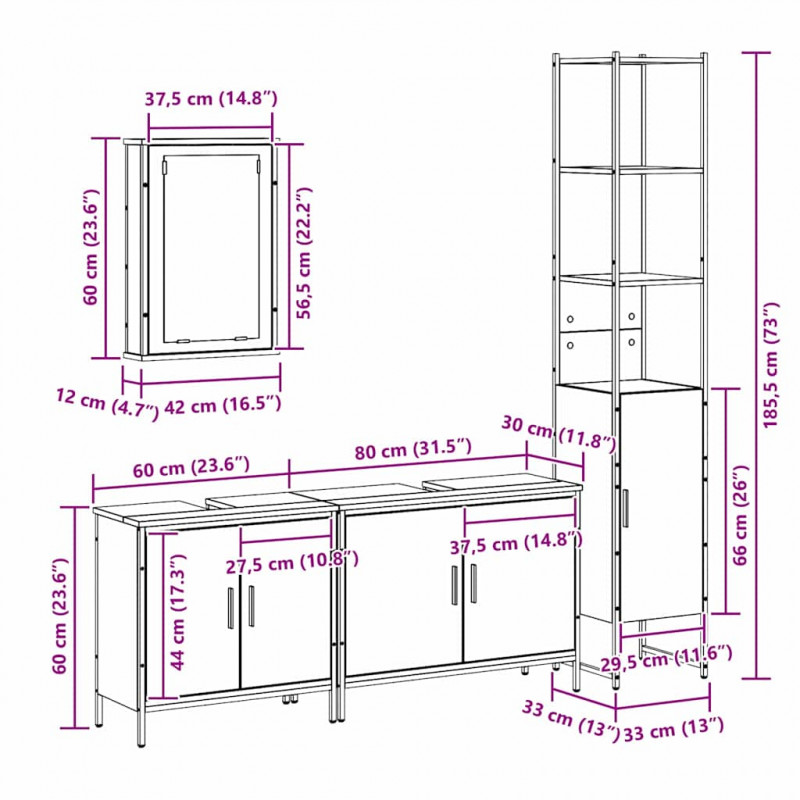 Zestaw mebli łazienkowych 4 pcs Czarny Materiał drewnopochodny