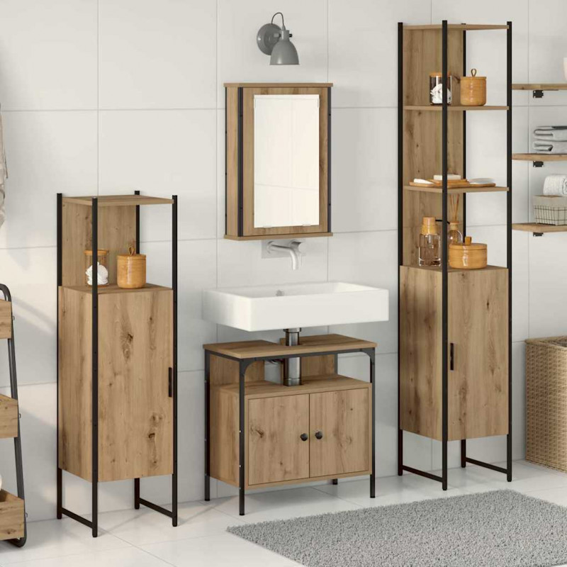 Zestaw mebli łazienkowych z półką z drzwiami 4 pcs dąb artisan