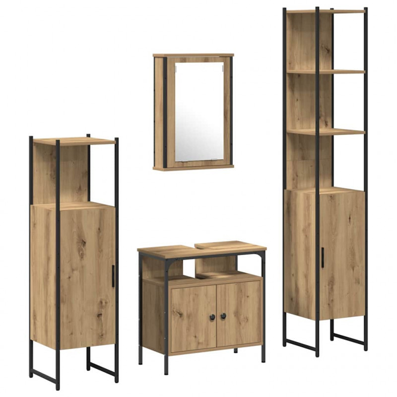 Zestaw mebli łazienkowych z półką z drzwiami 4 pcs dąb artisan