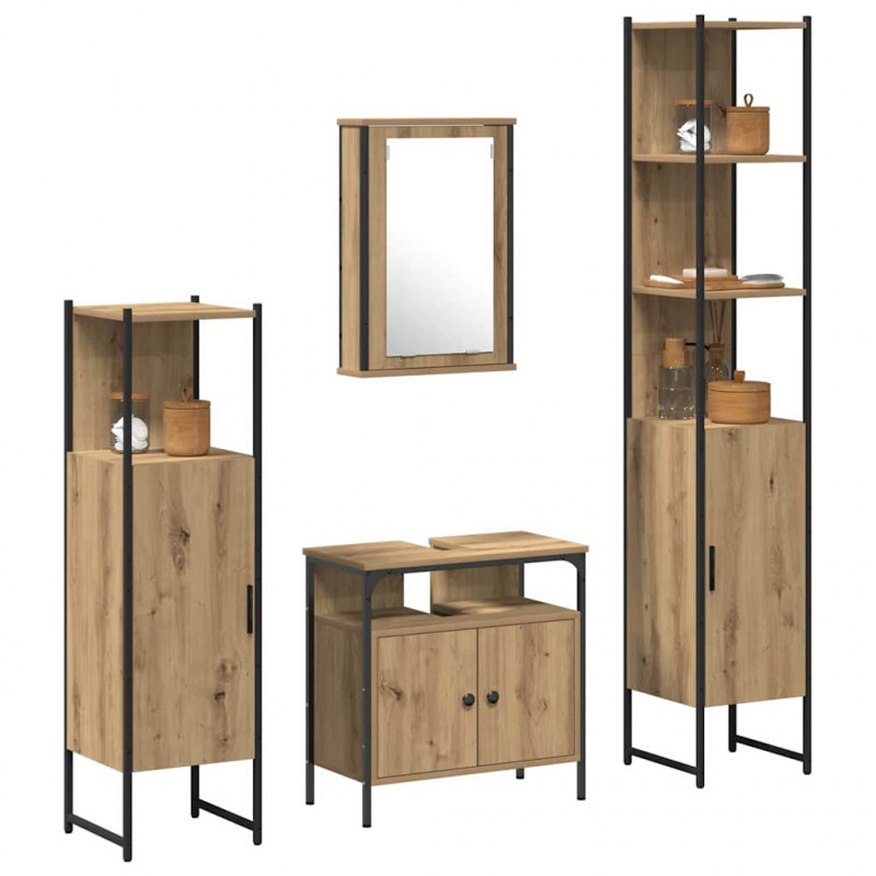 Zestaw mebli łazienkowych z półką z drzwiami 4 pcs dąb artisan