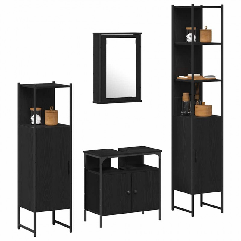 Zestaw mebli łazienkowych z półką z drzwiami 4 pcs Czarny dąb