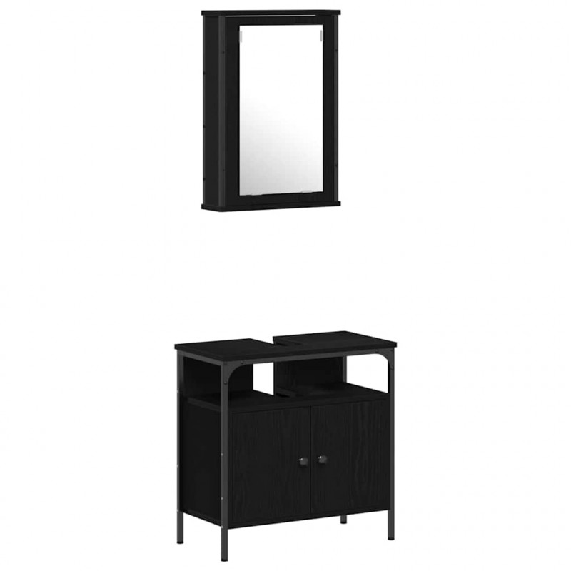 Zestaw mebli łazienkowych z półką z drzwiami 4 pcs Czarny dąb
