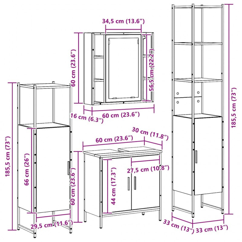 Zestaw mebli łazienkowych 4 pcs Brązowy Materiał drewnopochodny