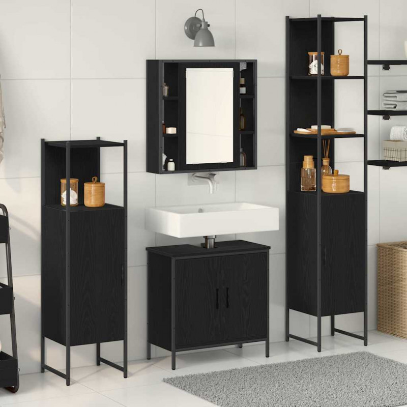 Zestaw mebli łazienkowych 4 pcs Czarny Materiał drewnopochodny