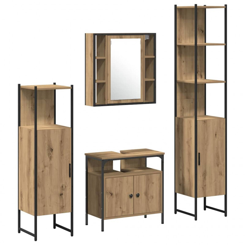 Zestaw mebli łazienkowych z półką 4 pcs Dąb rzemieślniczy