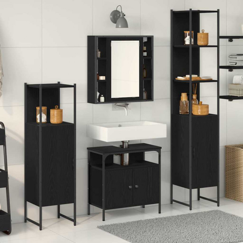 Zestaw mebli łazienkowych z półką z drzwiami 4 pcs Czarny Dąb