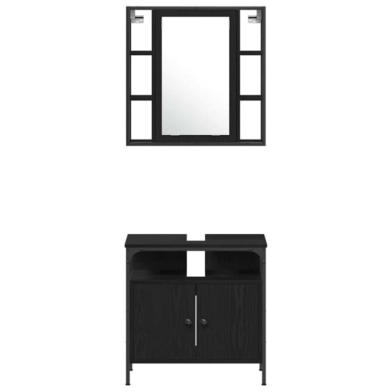 Zestaw mebli łazienkowych z półką z drzwiami 4 pcs Czarny Dąb