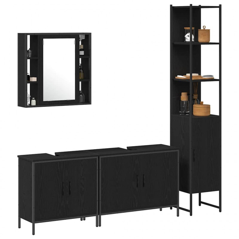 Zestaw mebli łazienkowych 4 pcs Czarny Materiał drewnopochodny
