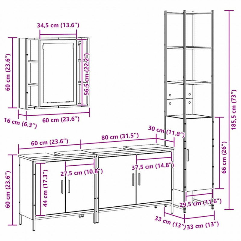 Zestaw mebli łazienkowych 4 pcs Czarny Materiał drewnopochodny
