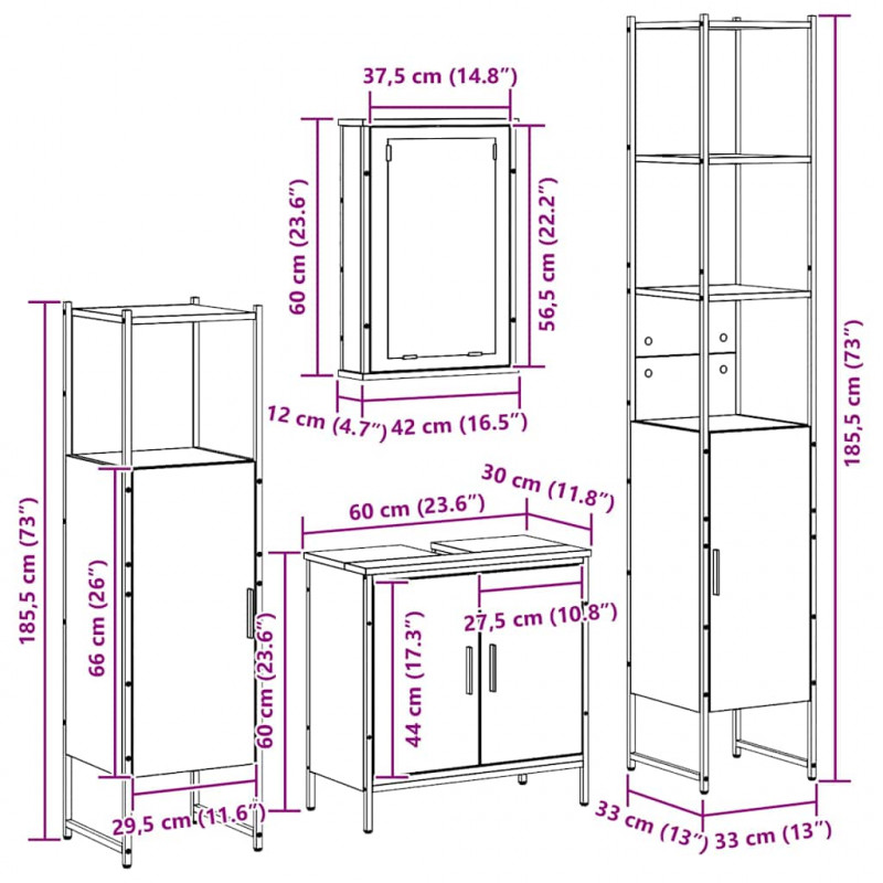 Zestaw mebli łazienkowych 4 pcs Brązowy Materiał drewnopochodny