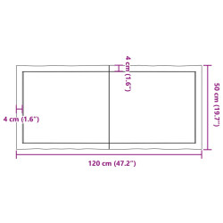 Blat stołu, 120x50x(2-4)cm surowy, lity dąb naturalną krawędzią