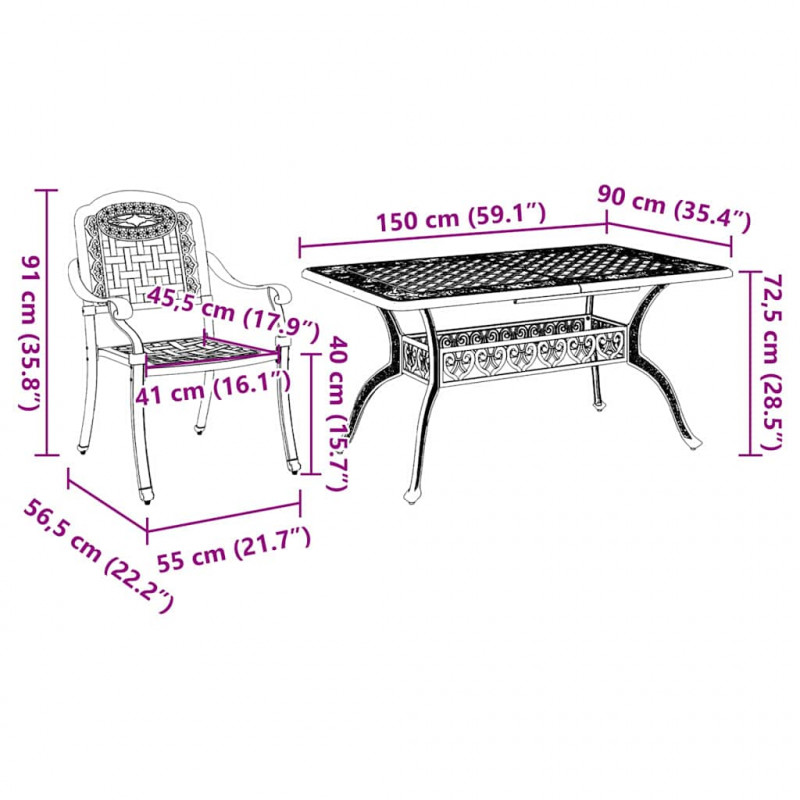 Zestaw do jadalni w ogrodzie 5 pcs Biały Aluminium