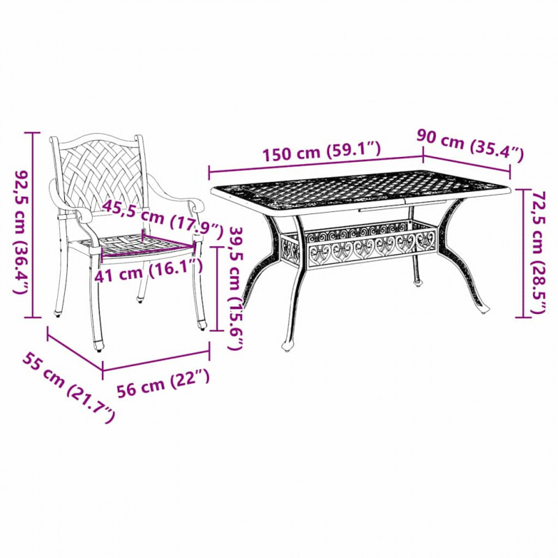 Zestaw do jadalni w ogrodzie 5 pcs kolor bronzu Aluminium