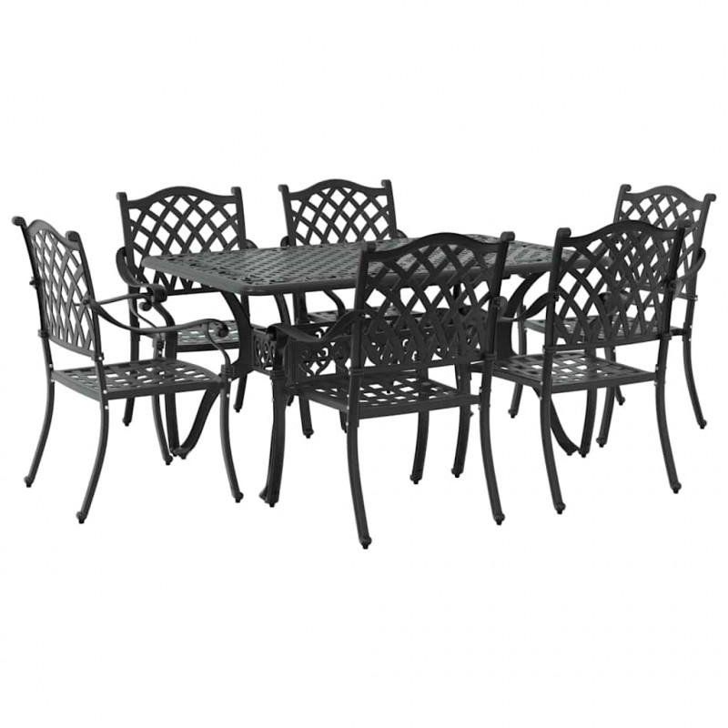 Zestaw do jadalni w ogrodzie 7 pcs Czarny Aluminium