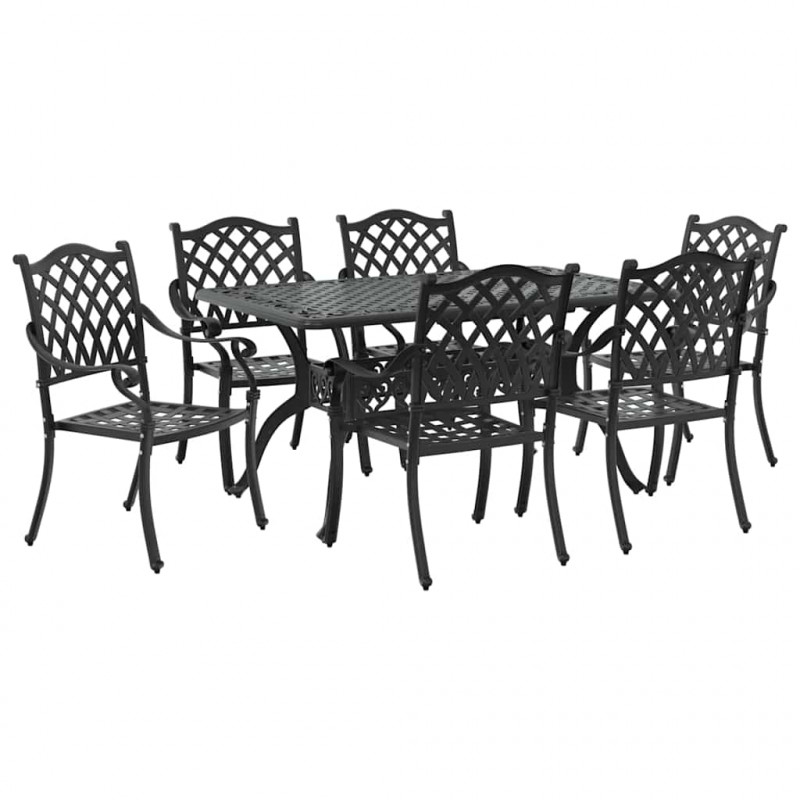 Zestaw do jadalni w ogrodzie 7 pcs Czarny Aluminium