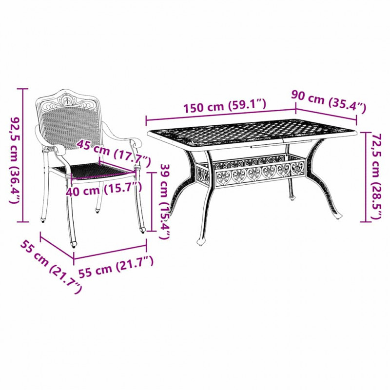 Zestaw do jadalni w ogrodzie 5 pcs Biały Aluminium