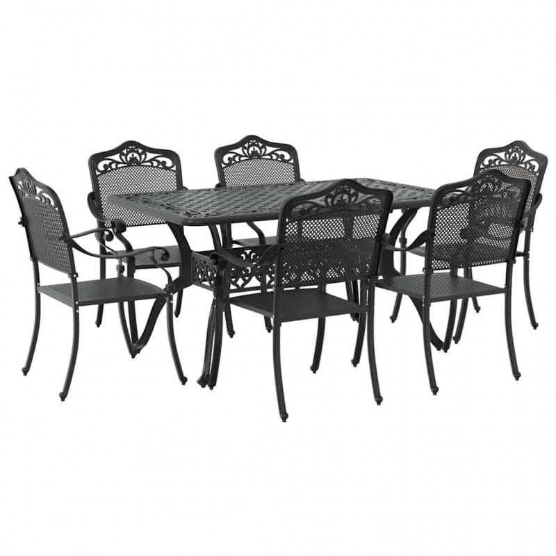 Zestaw do jadalni w ogrodzie 7 pcs Czarny Aluminium
