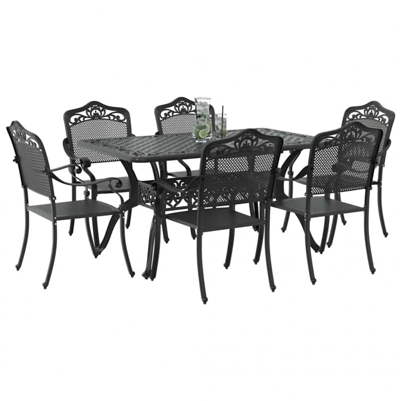 Zestaw do jadalni w ogrodzie 7 pcs Czarny Aluminium