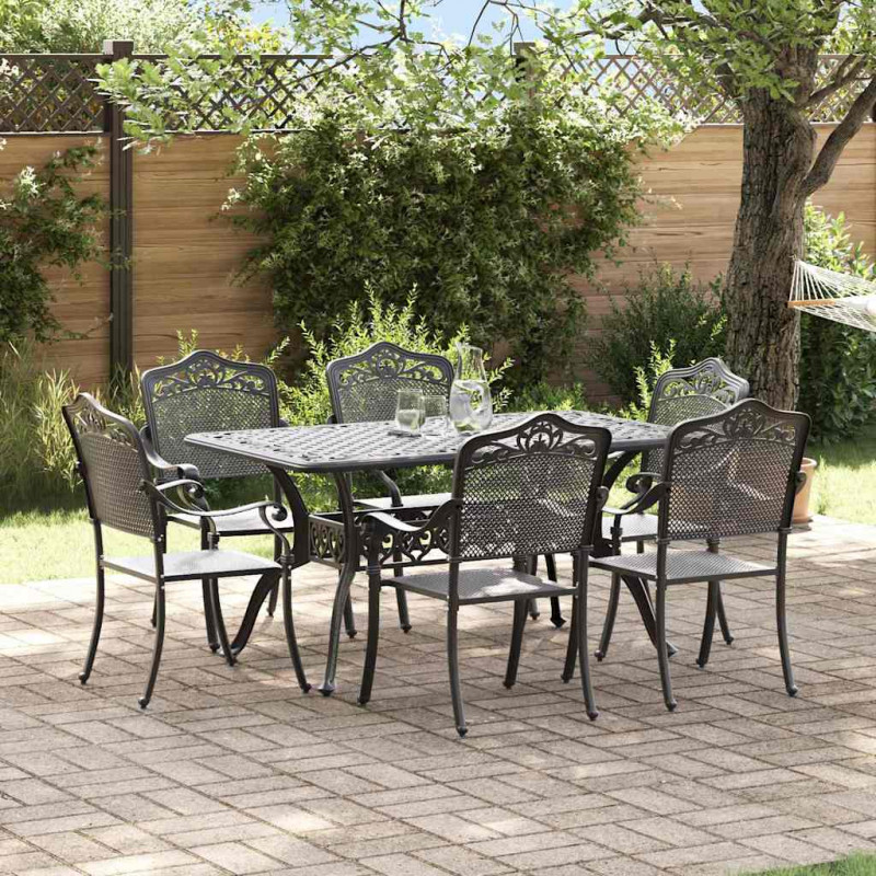 Zestaw do jadalni w ogrodzie 7 pcs Czarny Aluminium