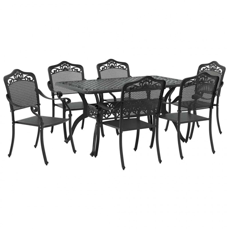 Zestaw do jadalni w ogrodzie 7 pcs Czarny Aluminium
