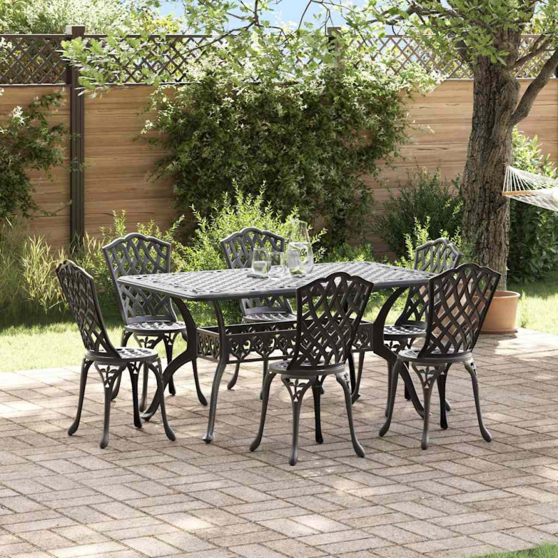Zestaw do jadalni w ogrodzie 7 pcs Czarny Aluminium