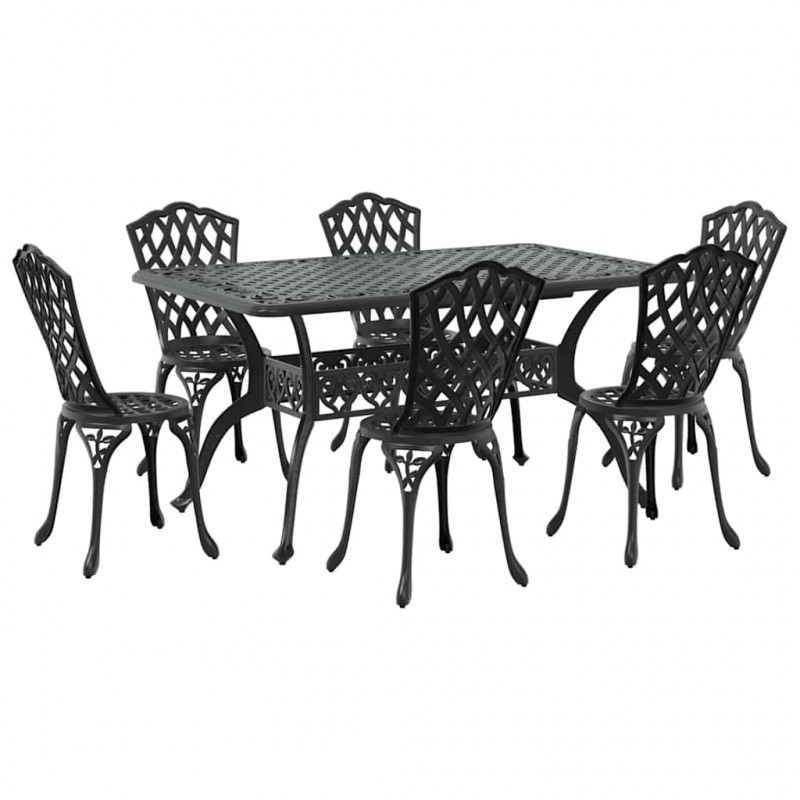 Zestaw do jadalni w ogrodzie 7 pcs Czarny Aluminium