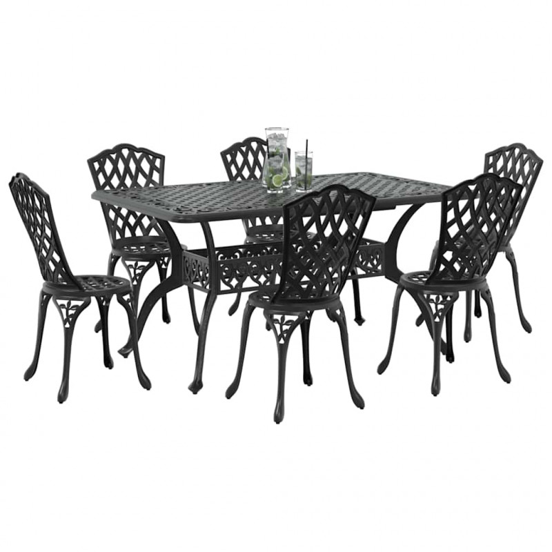 Zestaw do jadalni w ogrodzie 7 pcs Czarny Aluminium