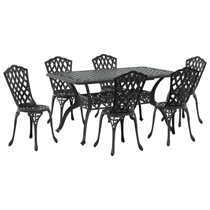 Zestaw do jadalni w ogrodzie 7 pcs Czarny Aluminium