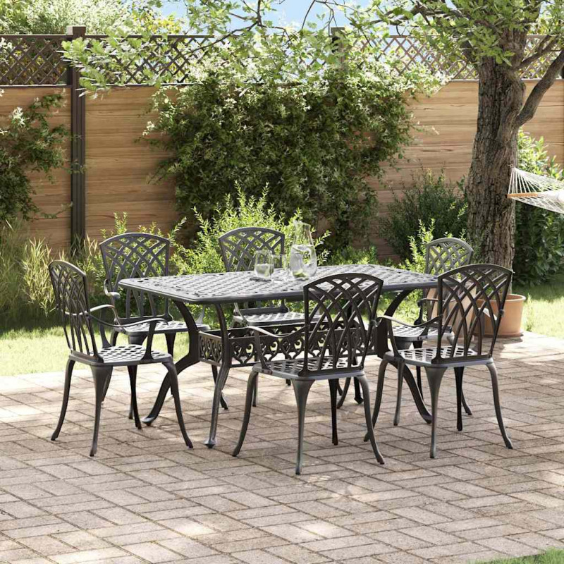 Zestaw do jadalni w ogrodzie 7 pcs Czarny Aluminium