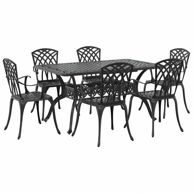 Zestaw do jadalni w ogrodzie 7 pcs Czarny Aluminium