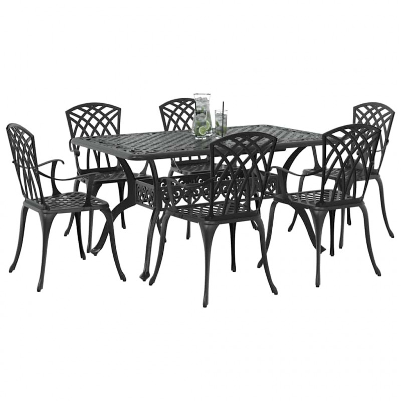 Zestaw do jadalni w ogrodzie 7 pcs Czarny Aluminium